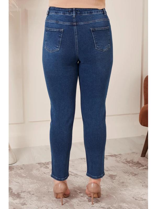 Büyük Beden Mom Jeans Lacivert Pantolon