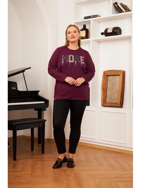 Büyük Beden Taş Baskılı Sweatshirt K.Mor