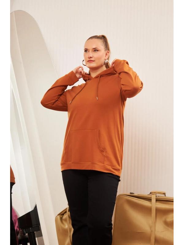 Kapşonlu Büyük Beden Camel Sweatshirt