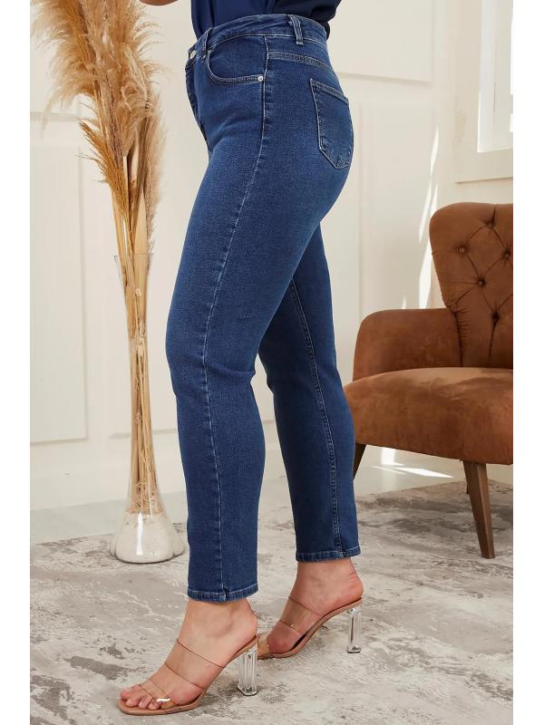 Büyük Beden Mom Jeans Mavi Pantolon