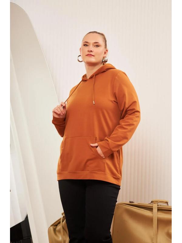 Kapşonlu Büyük Beden Camel Sweatshirt