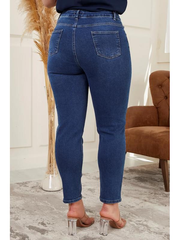 Büyük Beden Mom Jeans Mavi Pantolon