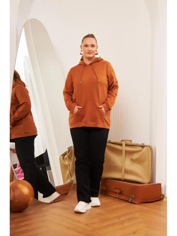 Kapşonlu Büyük Beden Camel Sweatshirt