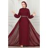 Drape Detaylı Taşlı Abiye 5940AB368 Bordo