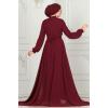 Drape Detaylı Taşlı Abiye 5940AB368 Bordo