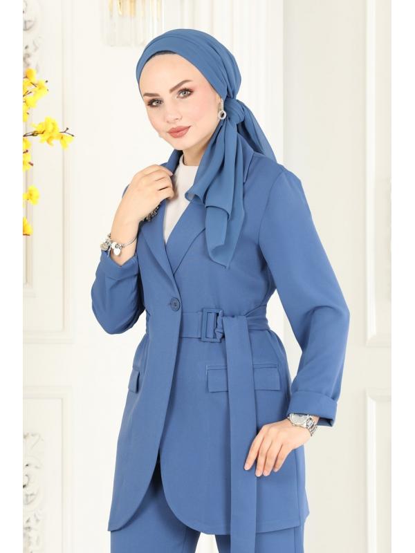 Kemerli Blazer Ceketli Takım 9037MDH809 İndigo