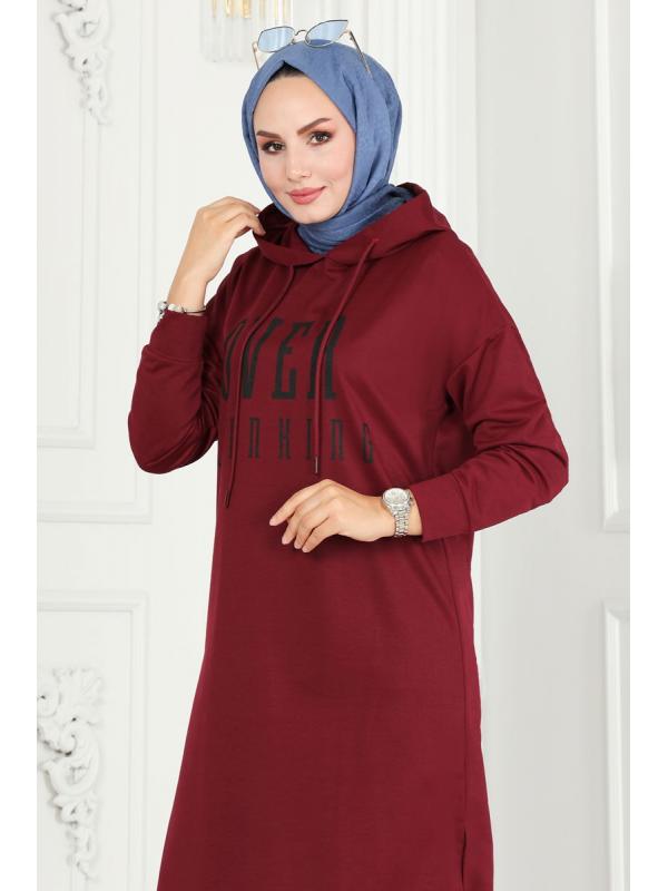 Yazı Baskılı Spor Tunik 5053UZ662 Bordo