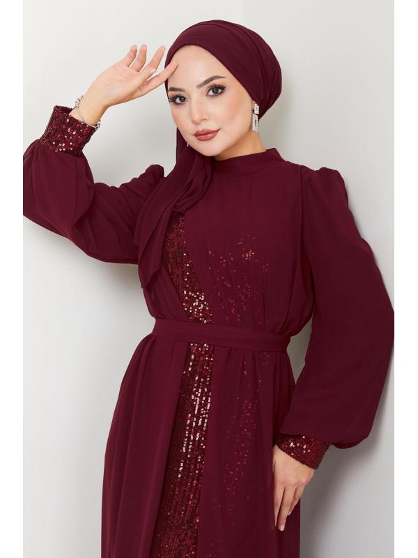 Pul Payet Şifon Abiye 6591YG95 Bordo