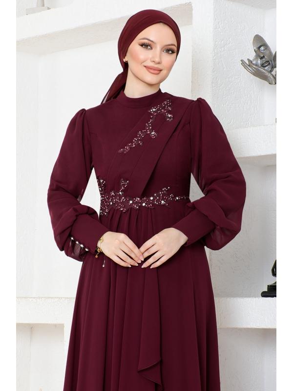 Şifon Abiye ABY5652 Bordo