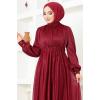 Simli Tül Abiye ASM2689 Bordo