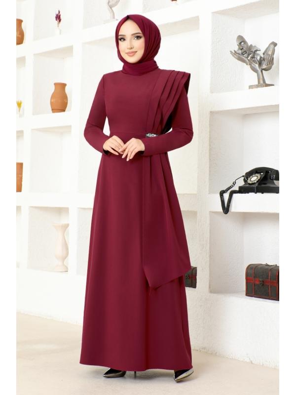 Taş Detay Elbise ASM2693 Bordo