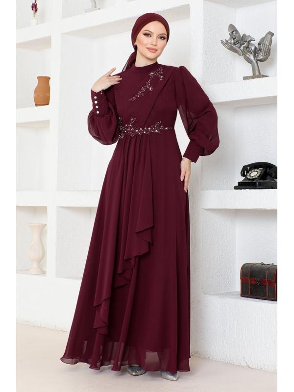 Şifon Abiye ABY5652 Bordo