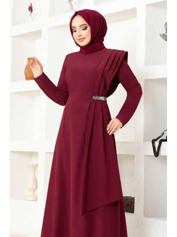 Taş Detay Elbise ASM2693 Bordo