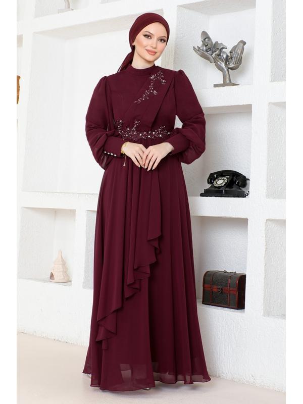 Şifon Abiye ABY5652 Bordo