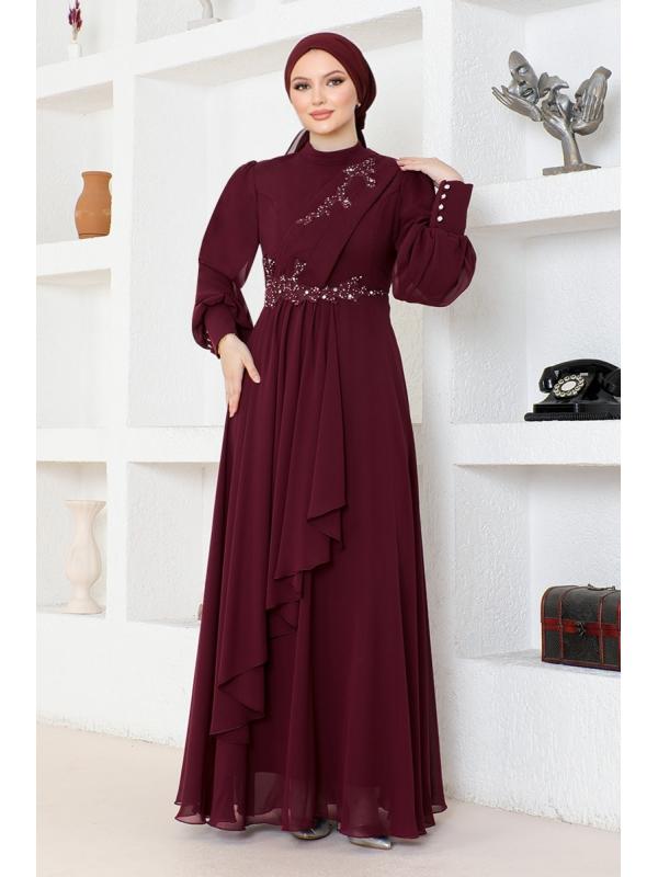 Şifon Abiye ABY5652 Bordo