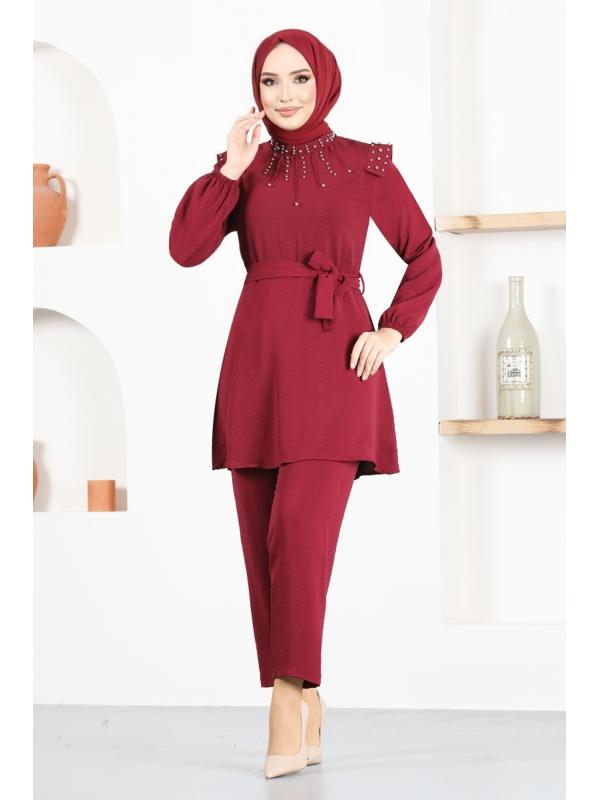 Taşlı Kombin ASN116 Bordo