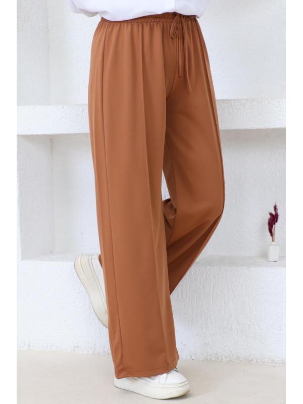 3042-1 Belli Lastikli Rahat Kesim Salaş Pantalon Taba