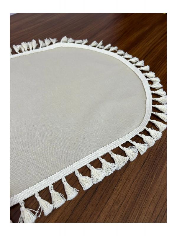 Püskül Detaylı Oval Keten Runner 40x150