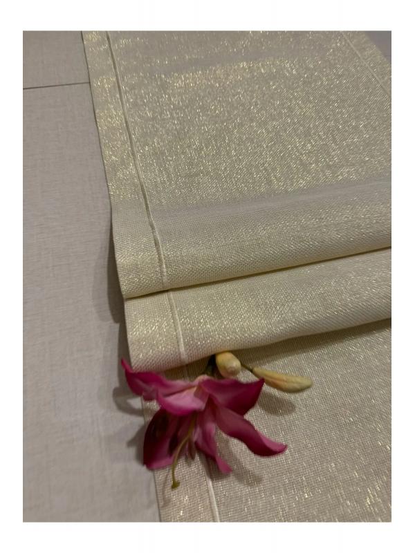 Piko İşlemeli Keten Görünümlü Simli Linen Gold Runner 40x150