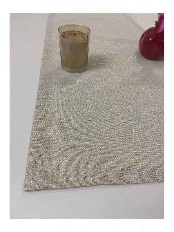 Keten Görünümlü Simli Linen Gold Runner 40 x 160