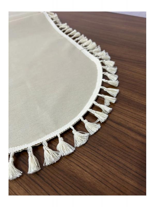 Püskül Detaylı Oval Keten Runner 40x150