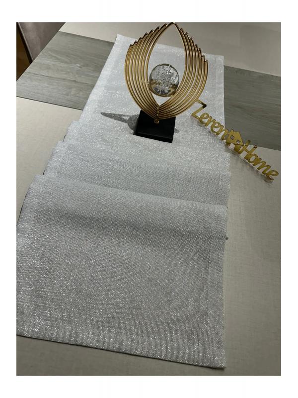 Keten Görünümlü Simli Linen Gümüş Runner 40 x 160