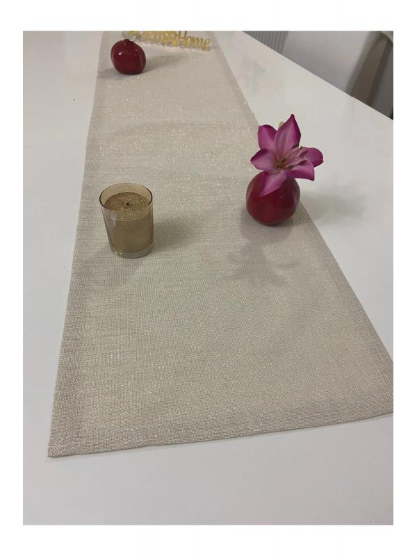 Keten Görünümlü Simli Linen Gold Runner 40 x 160