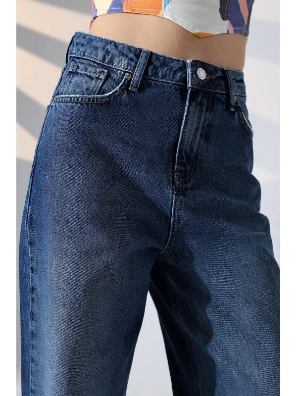 Paça Detay Yüksek Bel Jean Denim Pantolon