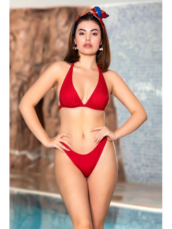 Bikini Takımı Üçgen Boyundan Bağlamalı Kırmızı