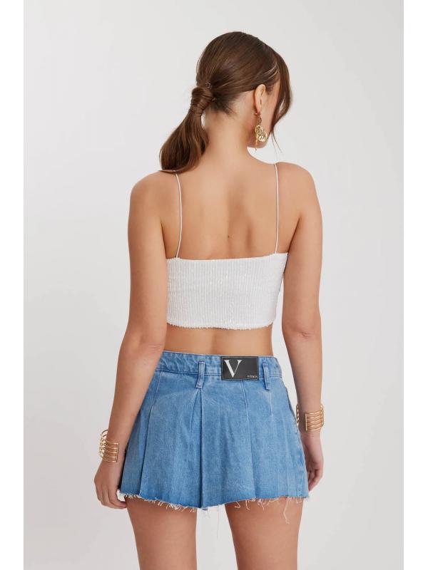 İp Askılı Pullu Crop Bluz