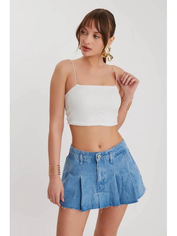 İp Askılı Pullu Crop Bluz