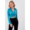 Bel Kısmı Detaylı Crop Saten Bluz