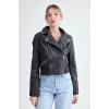 Fermuarlı Suni Deri Crop Biker Ceket