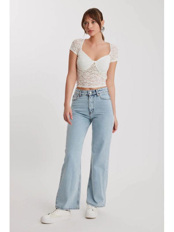 Straight Fit Wide Leg Jean