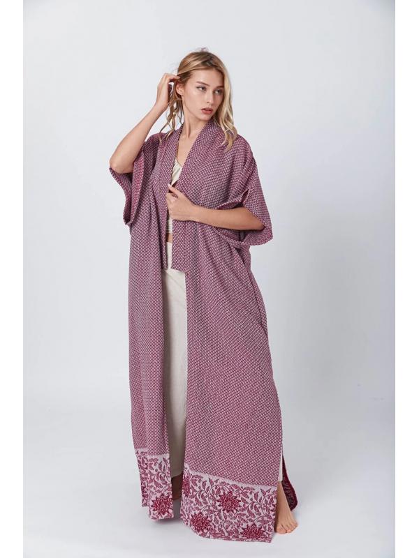 Jakarlı Bordo Kimono