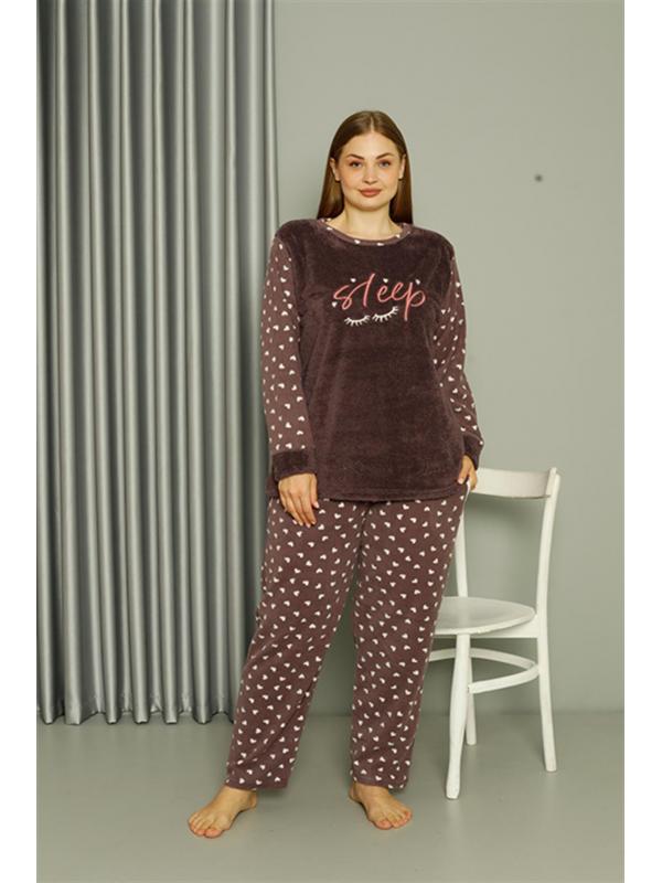 Akbeniz Welsoft Polar Kadın Büyük Beden Vizon Pijama Takımı 808046