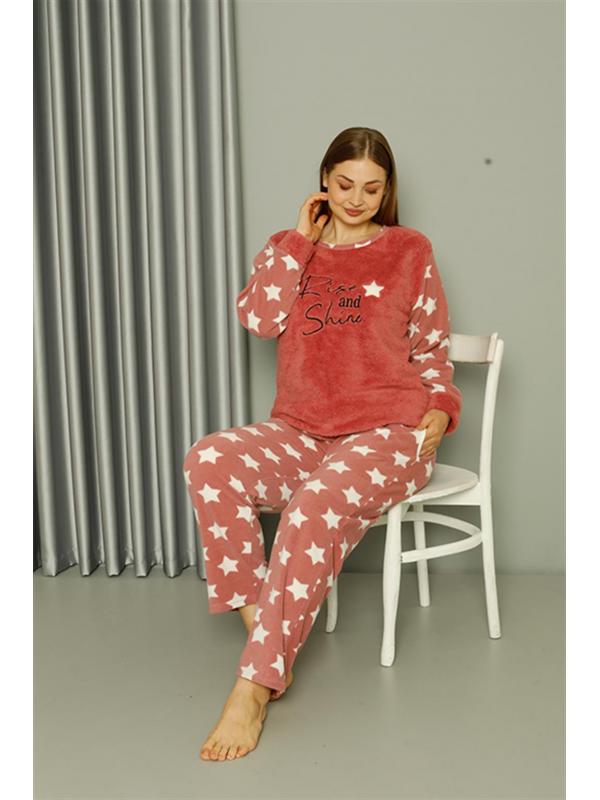 Akbeniz Welsoft Polar Kadın Büyük Beden Pudra Pijama Takımı 808042