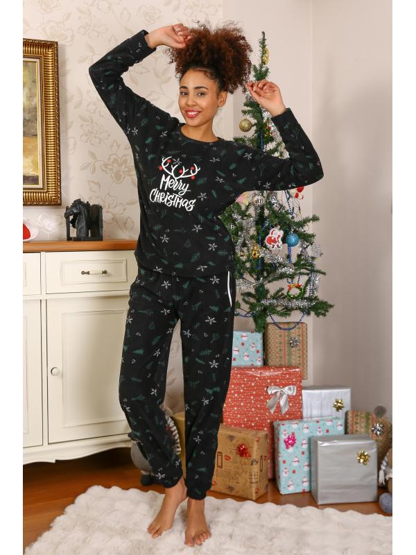 Akbeniz Merry Christmas Welsoft Polar Kadın Pijama Takımı 8514