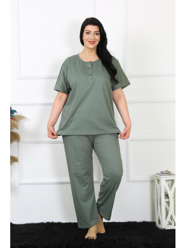 Akbeniz Kadın 5XL-6XL-7XL-8XL Büyük Beden Yeşil Kısa Kol Pijama Takım 75012