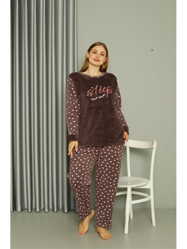 Akbeniz Welsoft Polar Kadın Büyük Beden Vizon Pijama Takımı 808046