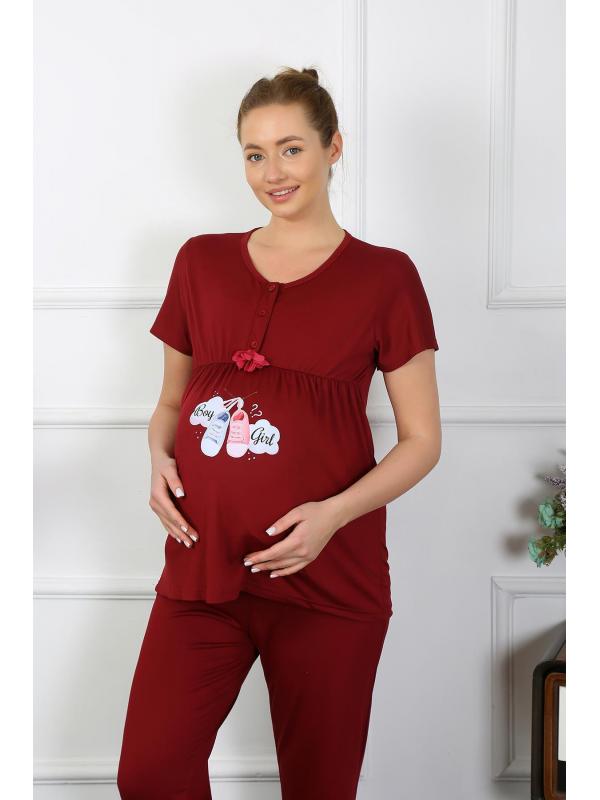 Akbeniz Kadın Kısa Kol Hamile Lohusa Pijama Takımı Bordo 45210