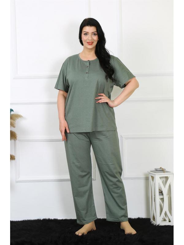 Akbeniz Kadın 5XL-6XL-7XL-8XL Büyük Beden Yeşil Kısa Kol Pijama Takım 75012