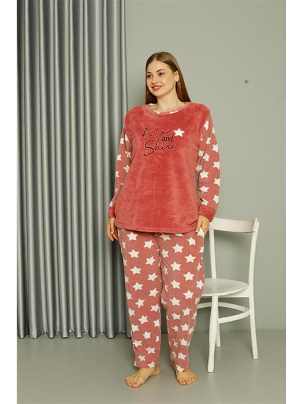 Akbeniz Welsoft Polar Kadın Büyük Beden Pudra Pijama Takımı 808042