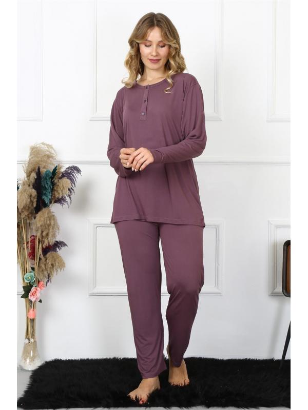 Akbeniz Kadın 4XL-5XL-6XL-7XL-8XL Büyük Beden Mürdüm Uzun Kol Pijama Takım 75013