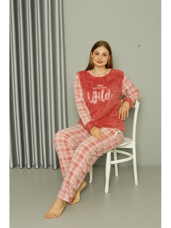 Akbeniz Welsoft Polar Kadın Büyük Beden Pudra Pijama Takımı 808040