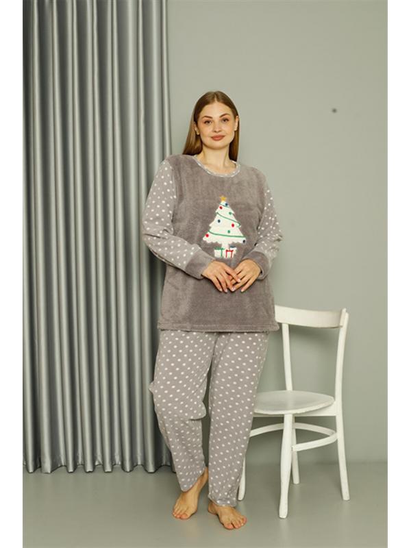 Akbeniz Welsoft Polar Kadın Büyük Beden Gri Pijama Takımı 808048