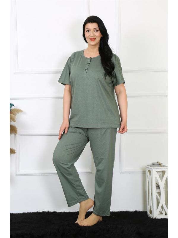 Akbeniz Kadın 5XL-6XL-7XL-8XL Büyük Beden Yeşil Kısa Kol Pijama Takım 75012