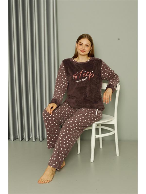 Akbeniz Welsoft Polar Kadın Büyük Beden Vizon Pijama Takımı 808046