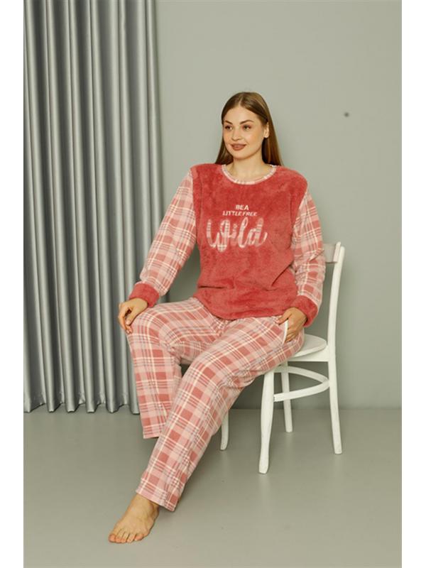 Akbeniz Welsoft Polar Kadın Büyük Beden Pudra Pijama Takımı 808040