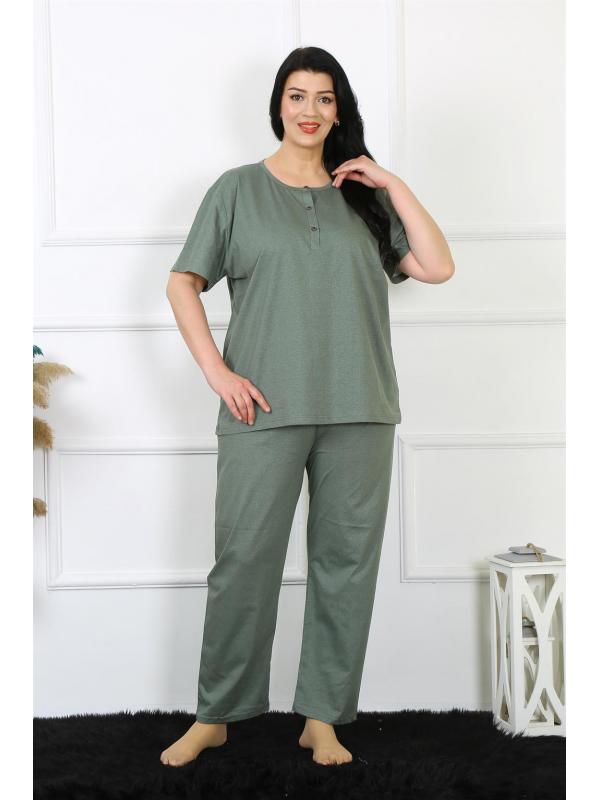 Akbeniz Kadın 5XL-6XL-7XL-8XL Büyük Beden Yeşil Kısa Kol Pijama Takım 75012